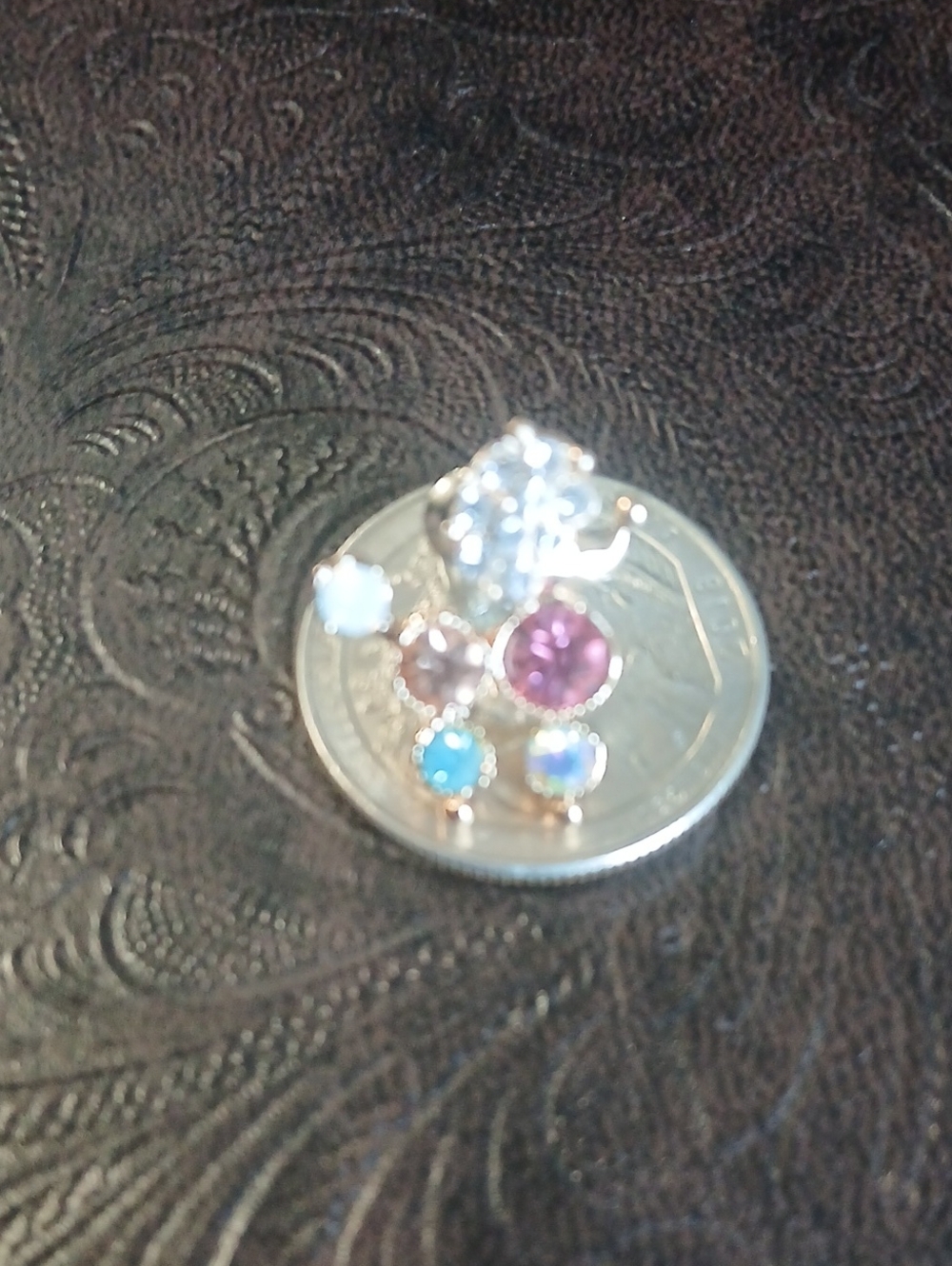 Gold Color Multicolor Crystal Cluster Earrings - Picture 3 of 4